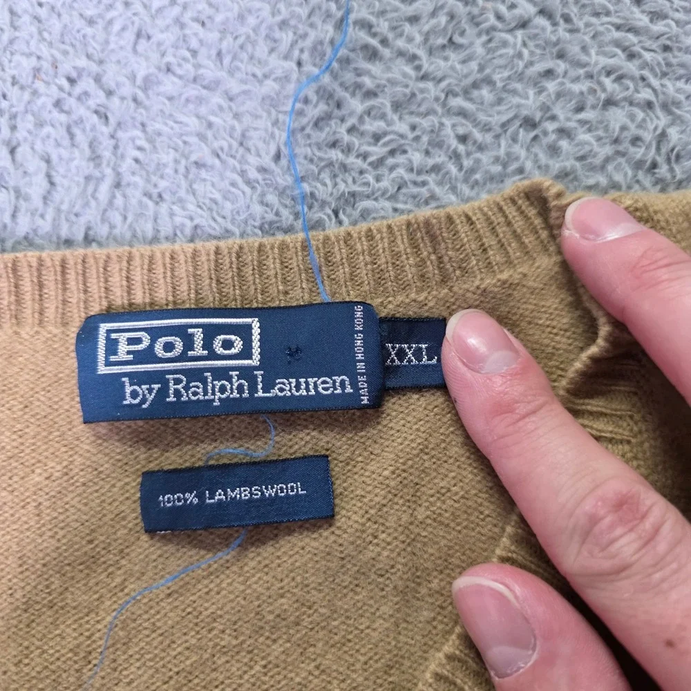 Polo Ralph Lauren Mens XXL Sweater Vest Tan Lambswool V-Neck Embroidered Pony